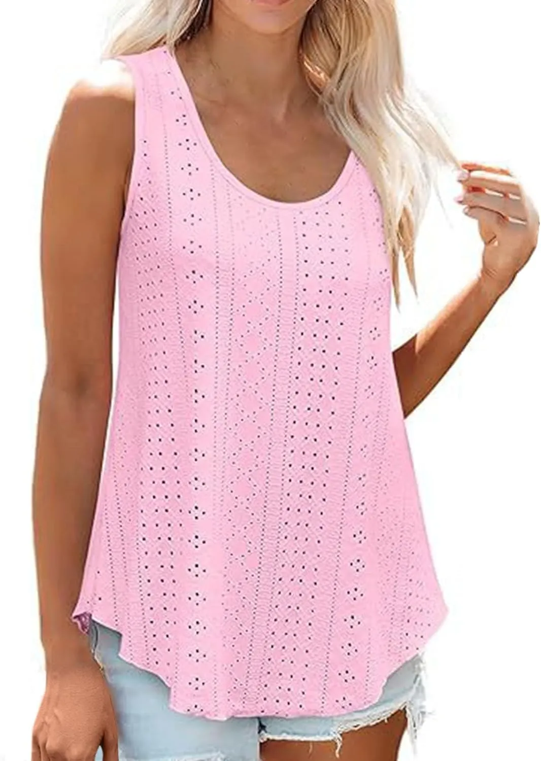 Womens Tank Tops Summer Sleeveless 2024 Casual Tunic Tops Crewneck Blouses Loose Fit Basic Shirts Trendy Clothes