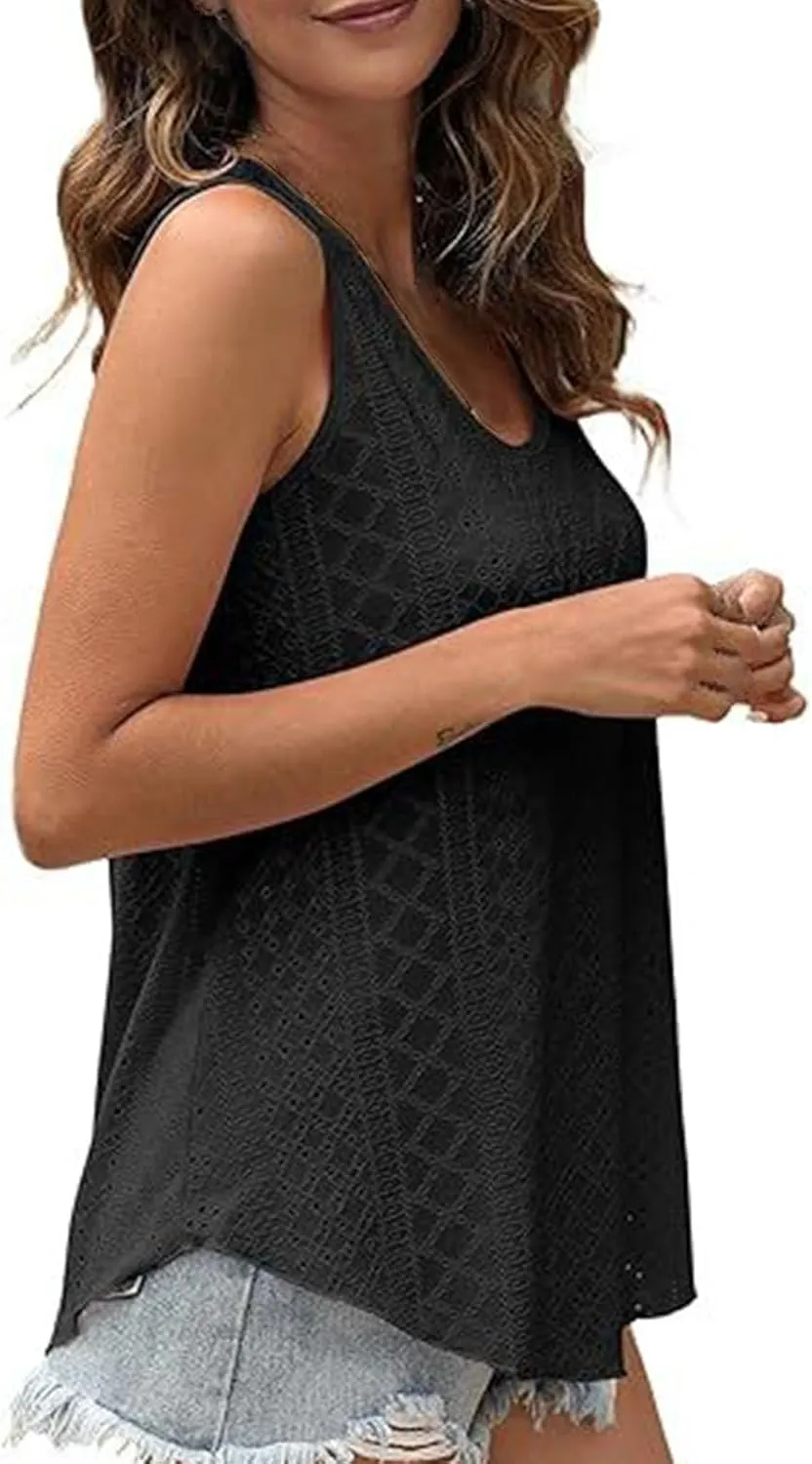 Womens Tank Tops Summer Sleeveless 2024 Casual Tunic Tops Crewneck Blouses Loose Fit Basic Shirts Trendy Clothes