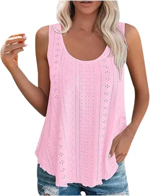 Womens Tank Tops Summer Sleeveless 2024 Casual Tunic Tops Crewneck Blouses Loose Fit Basic Shirts Trendy Clothes