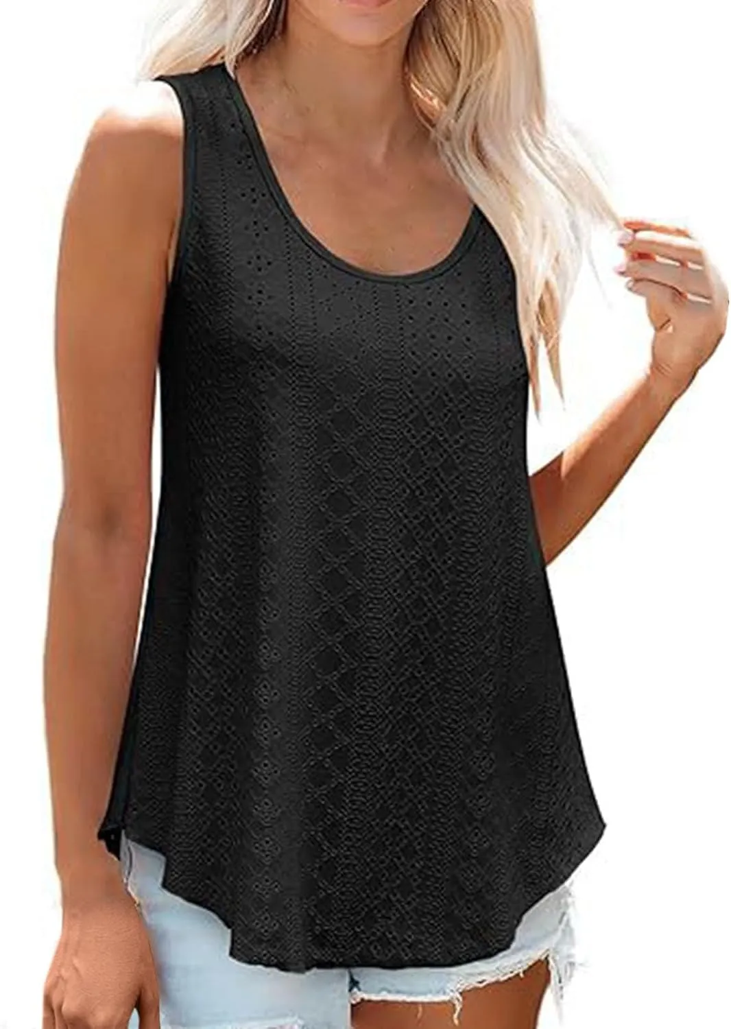Womens Tank Tops Summer Sleeveless 2024 Casual Tunic Tops Crewneck Blouses Loose Fit Basic Shirts Trendy Clothes