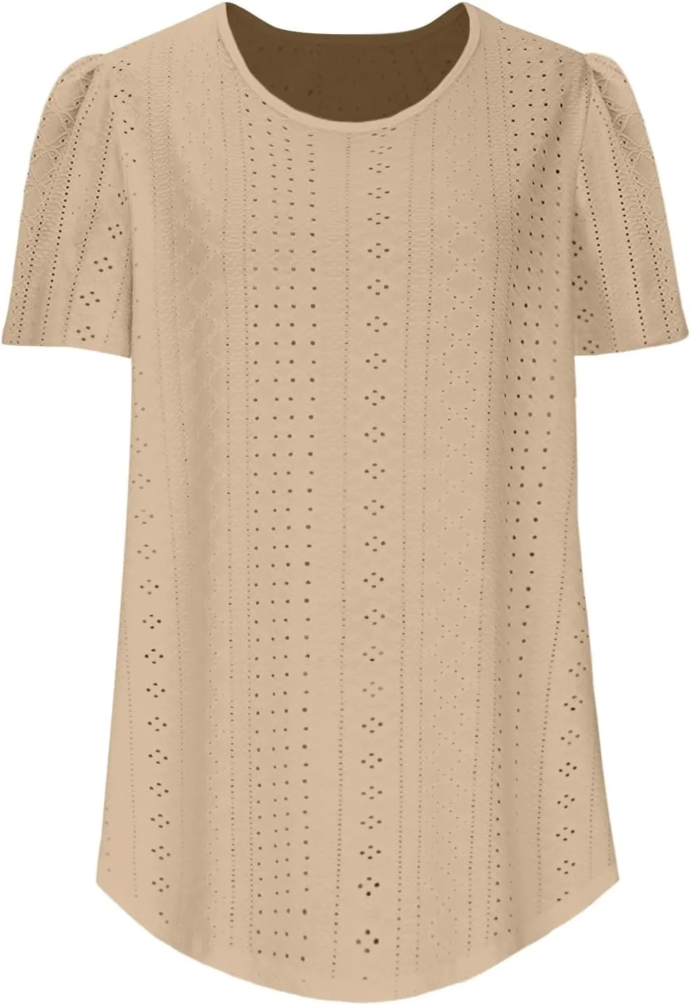 Womens Tops Eyelet Embroidery Crewneck T-Shirts Summer Casual Loose Fit Tunic Blouses Business Work Shirts