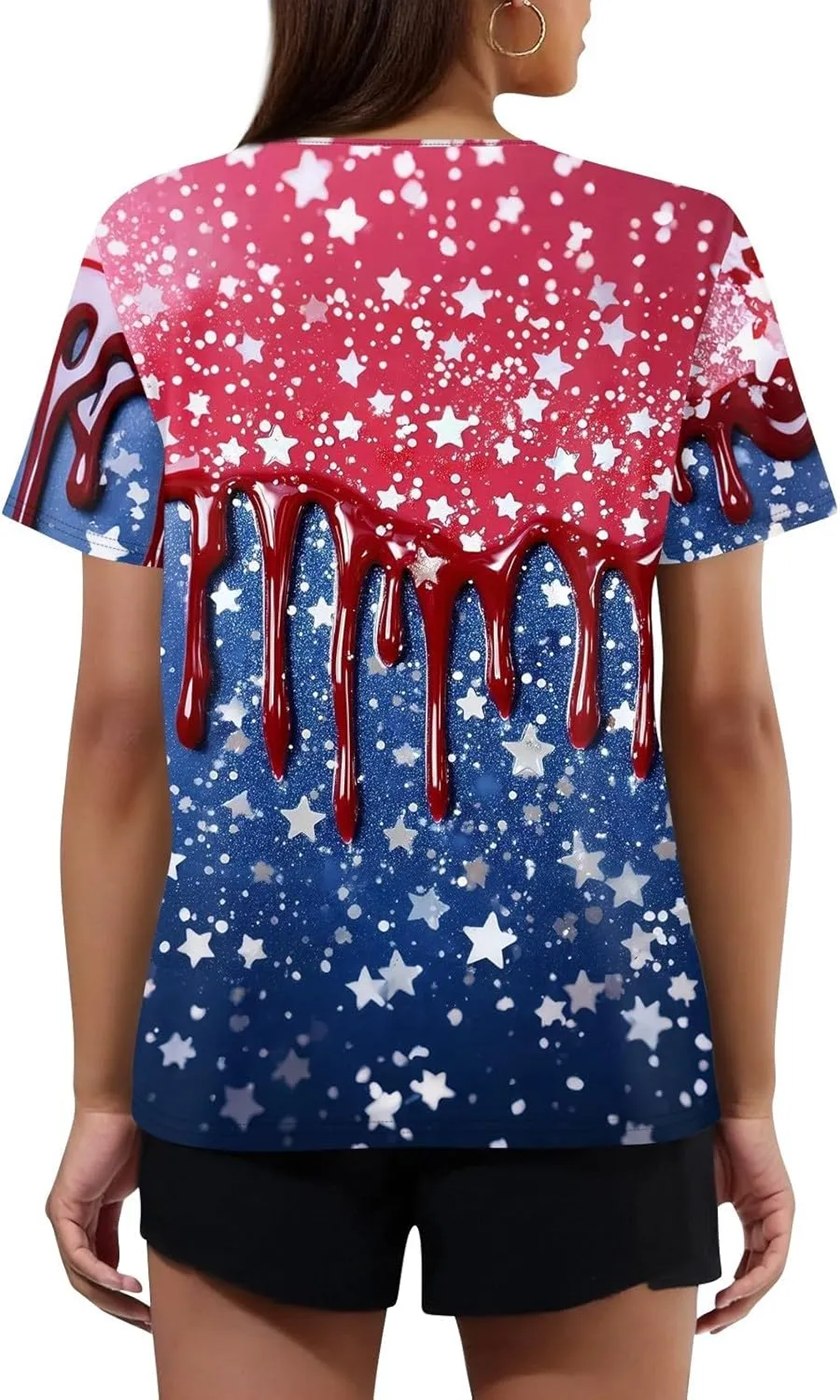 Womens Tops Short Sleeve 4Th of July Shirts Crew Neck Patriotic Women's Blouses Summer American Flag Print Outfits