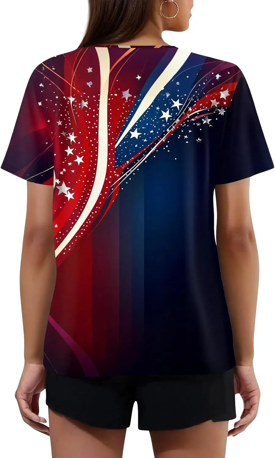 Womens Tops Short Sleeve 4Th of July Shirts Crew Neck Patriotic Women's Blouses Summer American Flag Print Outfits