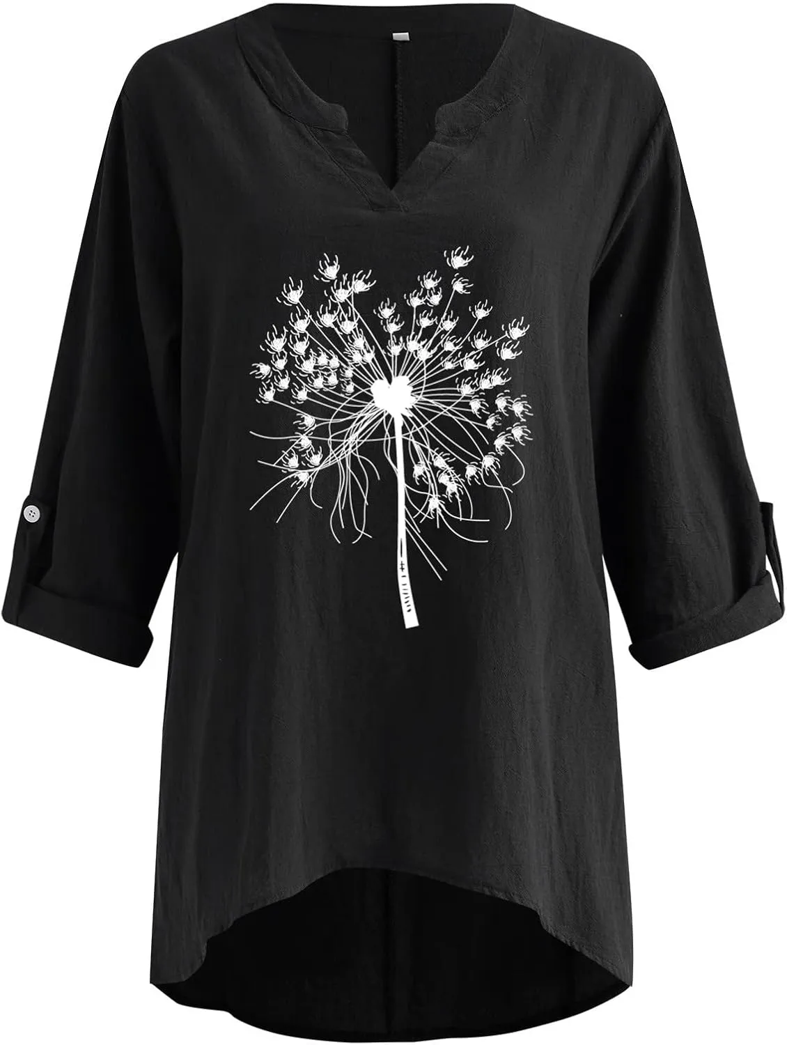 Women's Tunic Blouse Tops Fashion Plus Size Solid Cotton Linen Loose Casual Long Sleeve V-Neck Tees Shirts Pullover