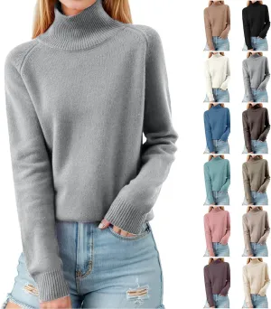 Womens Turtleneck Long Sleeve Knit Sweater Casual Loose Fit Tops Basic Pullover Jumper Tops 2024 Fall Winter