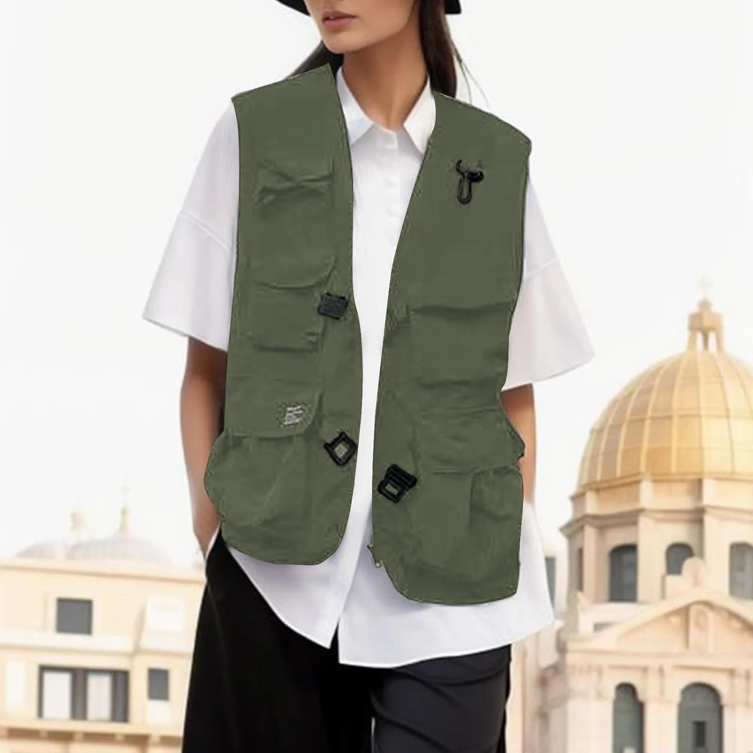 Women's Utility Vest Lightweight Military Vests Outerwear Loose Fit Outdoor Sleeveless Casual Jacket with Pockets