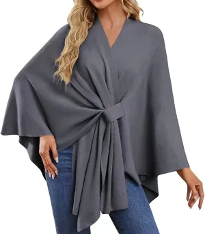 Women's Warm Pashmina Knit Tassel Open Front Poncho Sweater Scarf Cape Shawl Wrap Cardigan Coat Gifts for Fall Winter
