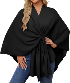 Women's Warm Pashmina Knit Tassel Open Front Poncho Sweater Scarf Cape Shawl Wrap Cardigan Coat Gifts for Fall Winter