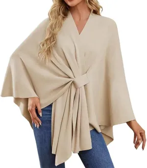 Women's Warm Pashmina Knit Tassel Open Front Poncho Sweater Scarf Cape Shawl Wrap Cardigan Coat Gifts for Fall Winter