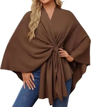 Women's Warm Pashmina Knit Tassel Open Front Poncho Sweater Scarf Cape Shawl Wrap Cardigan Coat Gifts for Fall Winter