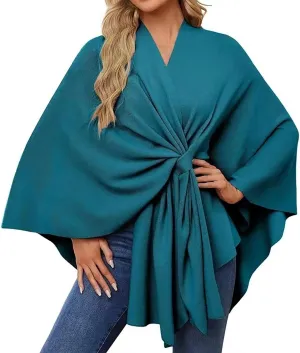 Women's Warm Pashmina Knit Tassel Open Front Poncho Sweater Scarf Cape Shawl Wrap Cardigan Coat Gifts for Fall Winter