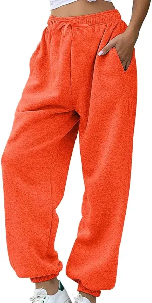 Womens Wide Leg Baggy Fleece Sweatpants Casual Loose Solid Cinch Bottoms Pants Comfy Lounge Joggers Y2K Sweatpants
