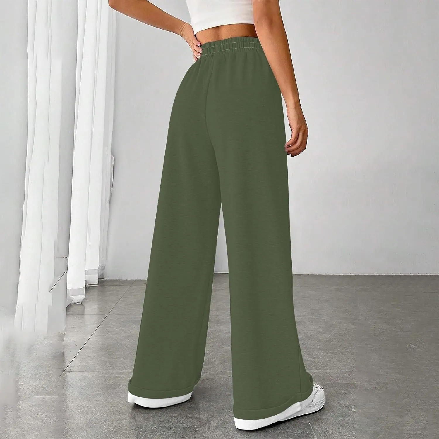 Womens Wide Leg Sweatpants High Waisted Baggy Flared Pants Drawstring Athletic Joggers All Season Straight Leg Pants