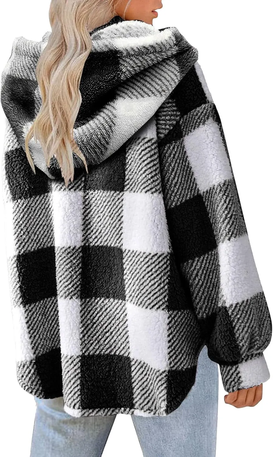 Womens Winter Coats Warm Plush Hooded Jackets Zip Up Button Cardigan Trendy Plaid Fleece Fuzzy Outerwear