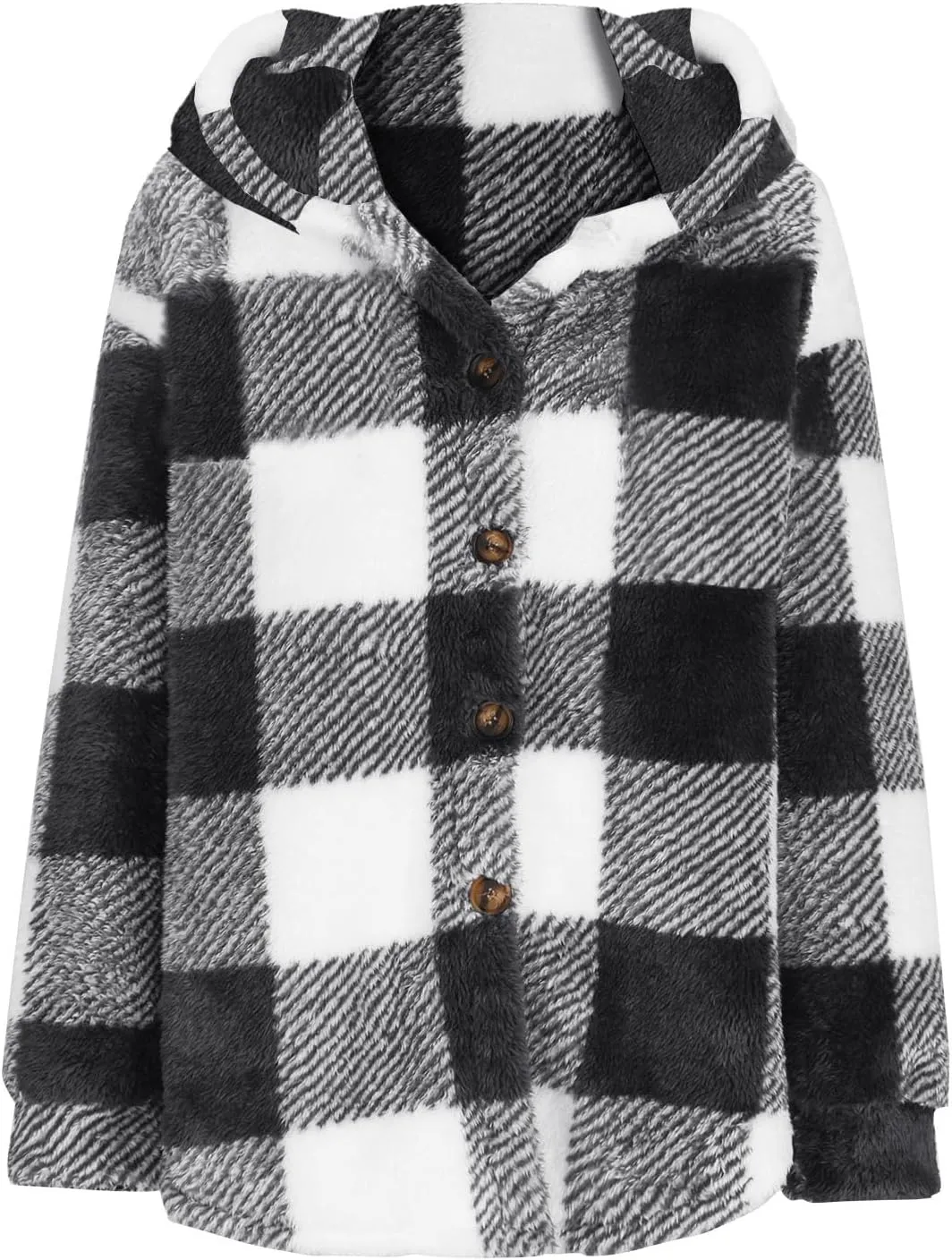 Womens Winter Coats Warm Plush Hooded Jackets Zip Up Button Cardigan Trendy Plaid Fleece Fuzzy Outerwear