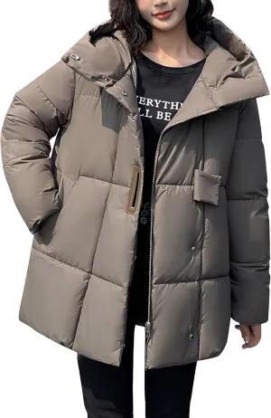 Women's Winter Down Jacket Long Quilted Puffer Coat Warm Zipper Hooded Slim Fit Outerwear Winter Long Coat Jacket