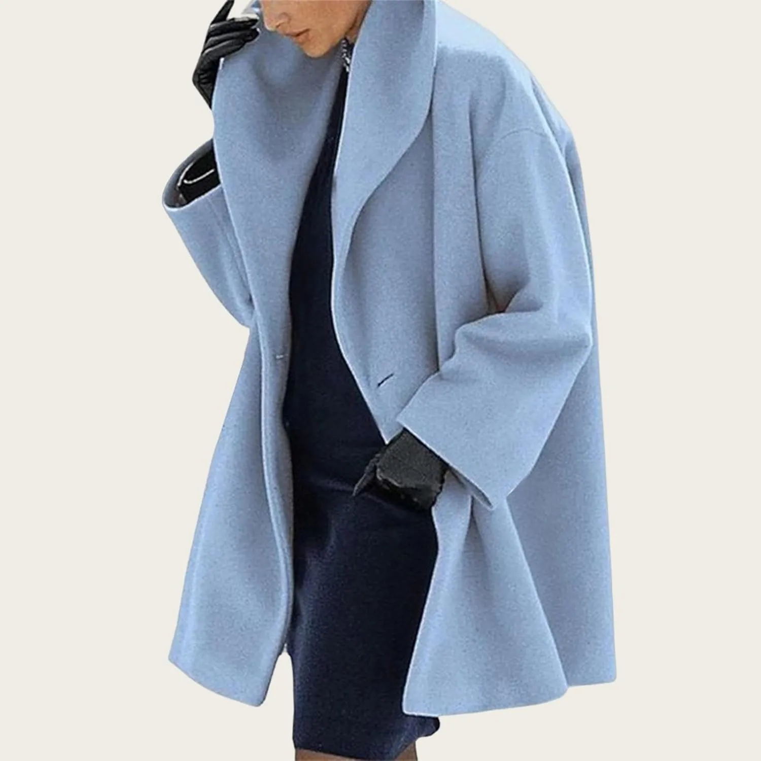 Womens Wool Blend Coat Oversized Notch Lapel Single Breasted Casual Mid Long Pea Trench Coat Overcoat Outerwear