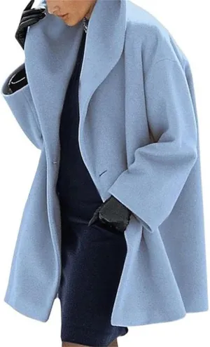 Womens Wool Blend Coat Oversized Notch Lapel Single Breasted Casual Mid Long Pea Trench Coat Overcoat Outerwear