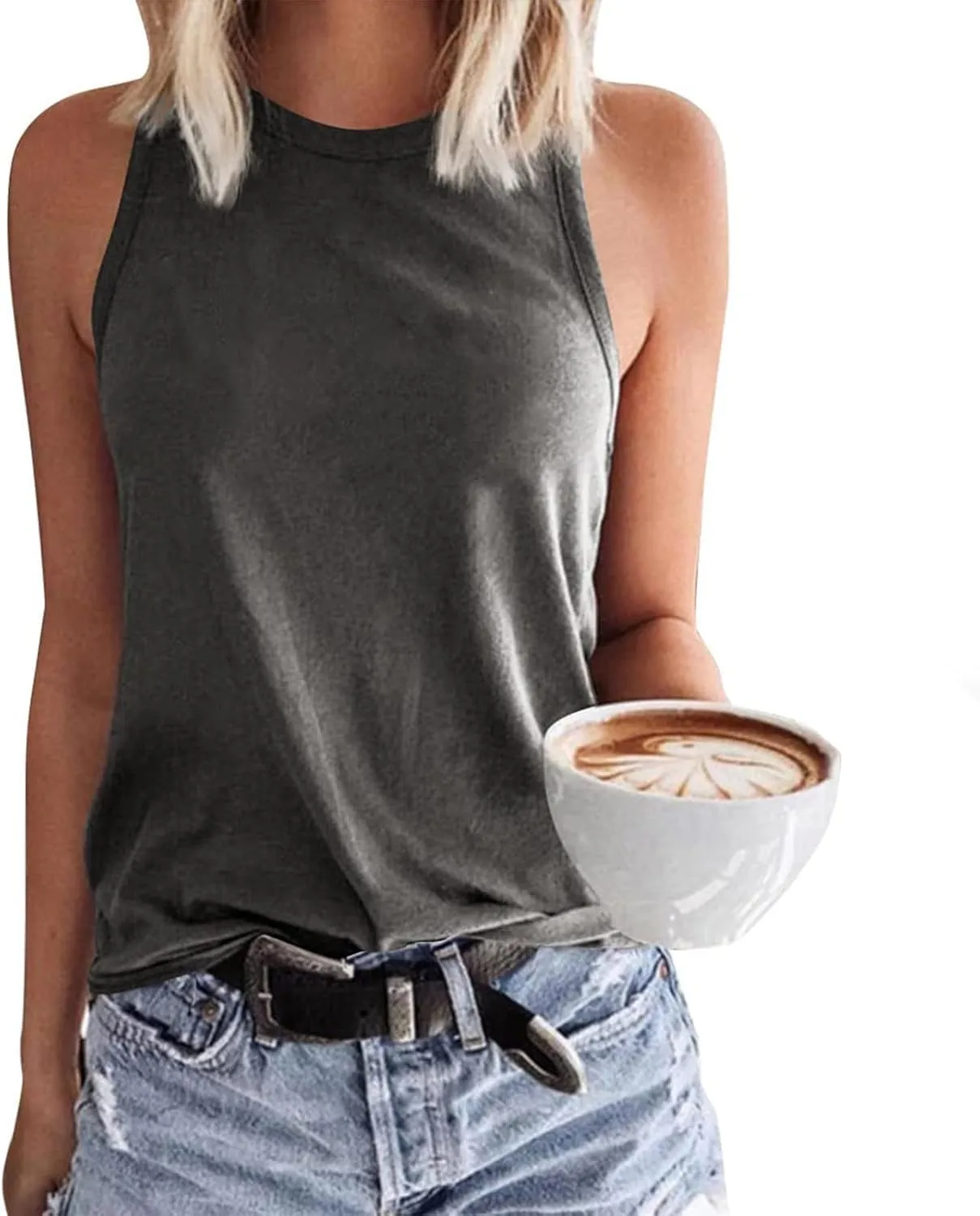 Womens Workout Elegant Sexy Cool O Neck Sleeveless Solid Breathable Tank Tops Shirt Beer Top for Women