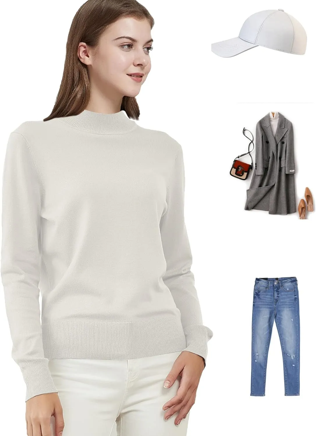 Woolicity Womens Mock Neck Sweater Long Sleeve Knit Pullover Tops Casual Lightweight Jumper Loose Pullover Tops