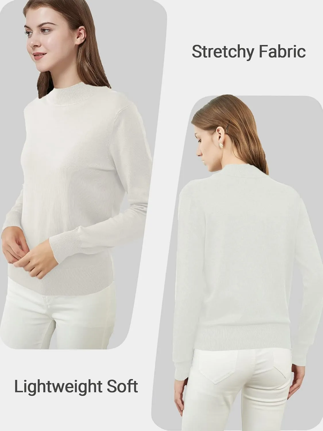 Woolicity Womens Mock Neck Sweater Long Sleeve Knit Pullover Tops Casual Lightweight Jumper Loose Pullover Tops