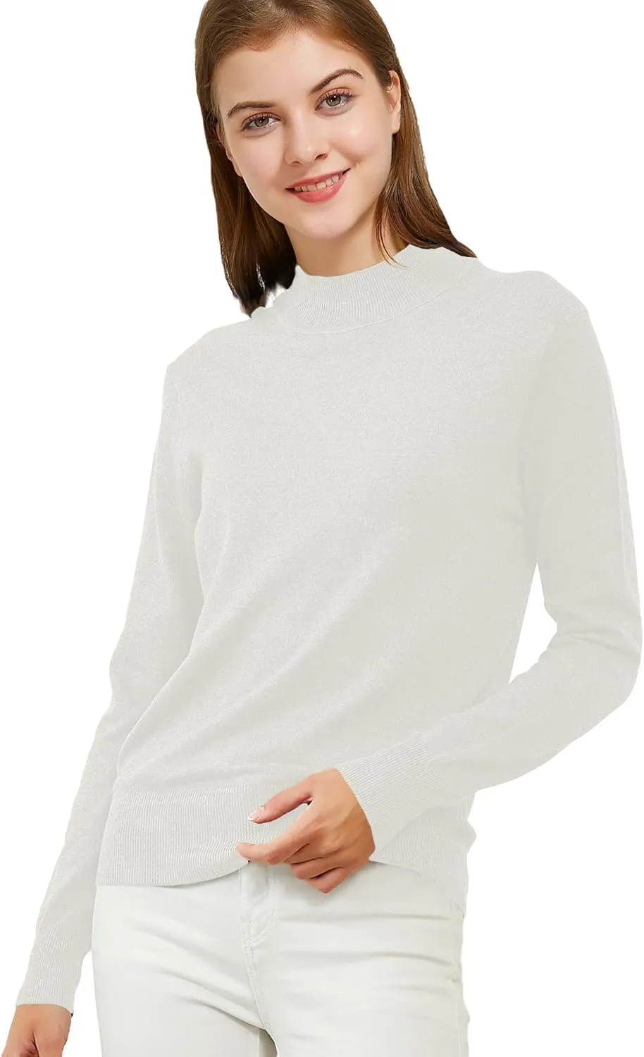 Woolicity Womens Mock Neck Sweater Long Sleeve Knit Pullover Tops Casual Lightweight Jumper Loose Pullover Tops