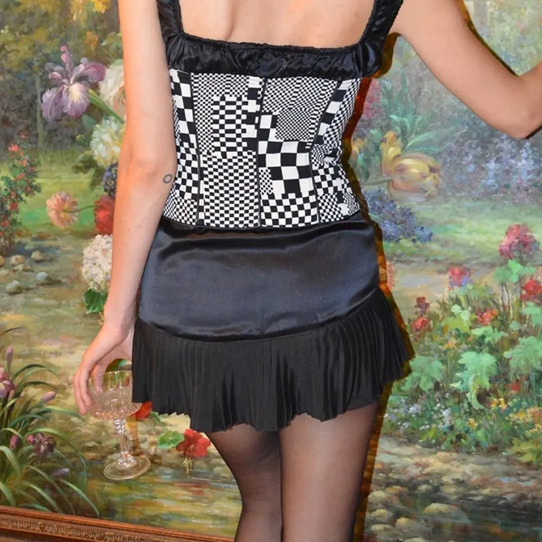 Wuitrie Womens Solid Mini Skirts Sexy Lined A Spliced Pleated Skirts