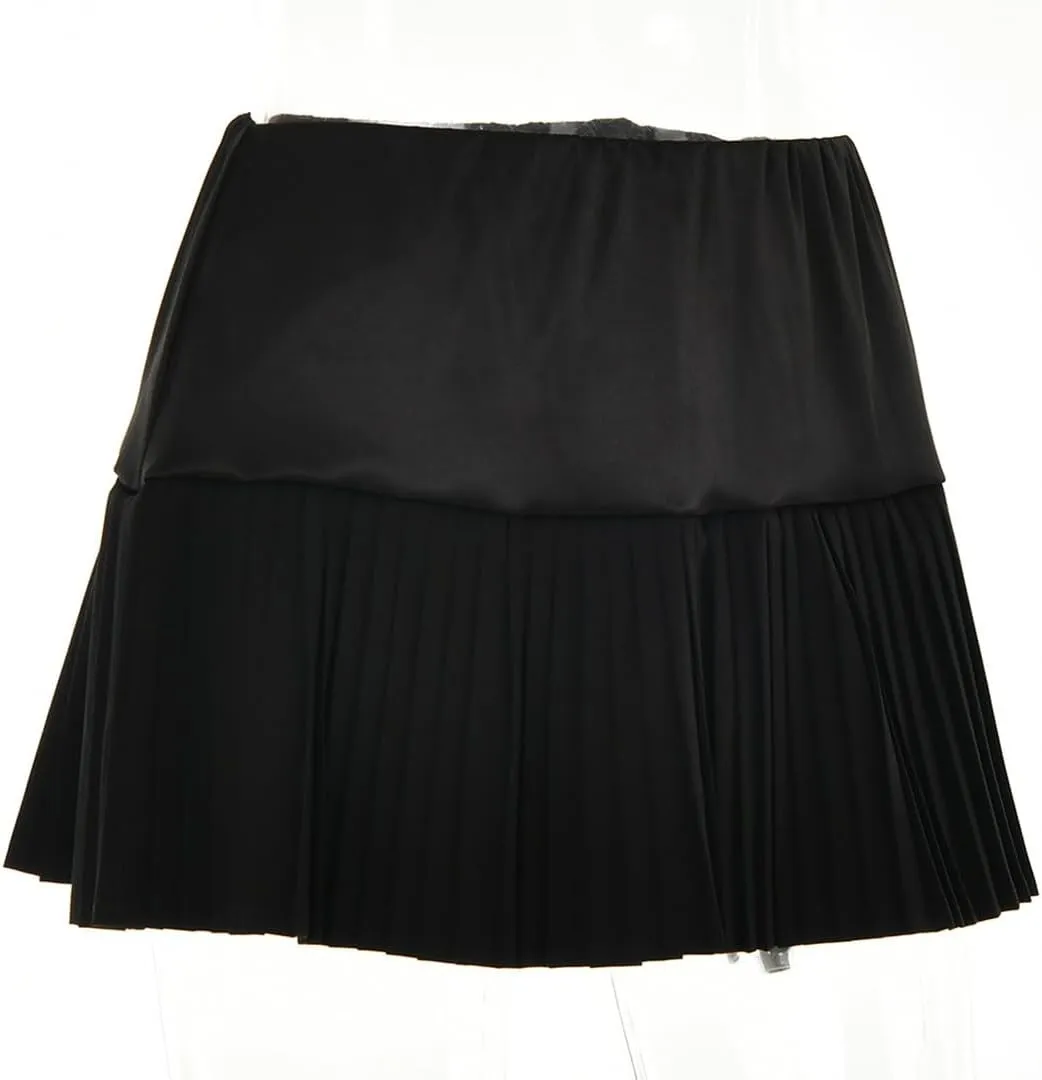 Wuitrie Womens Solid Mini Skirts Sexy Lined A Spliced Pleated Skirts