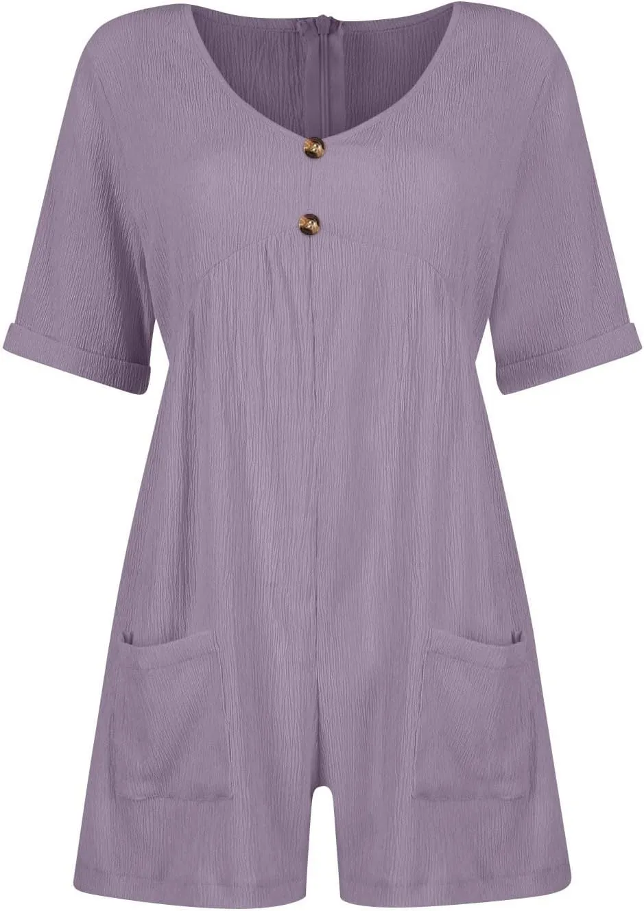 Xiaojmake Women's Cotton Linen Shorts Jumpsuits V-Neck Wide Leg Short Sleeves Overall Romper with Front Pockets Beach Outfits