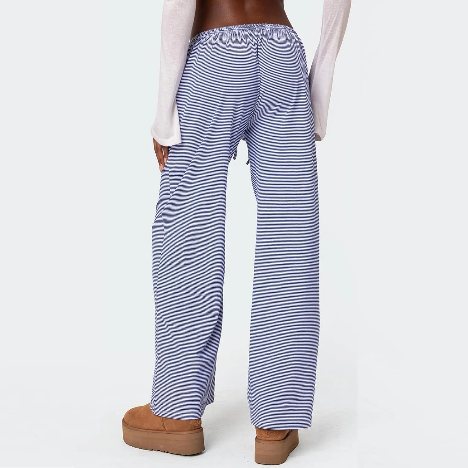 Y2k Striped Pants for Women Wide Leg Drawstring Elastic Low Rise Pajama Pants Lounge Wear Trousers
