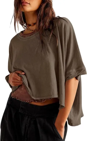 YKR Summer Tops Womens Crop Tops Oversized T Shirts Loose Fit Casual Tee Trendy Shirts 2025