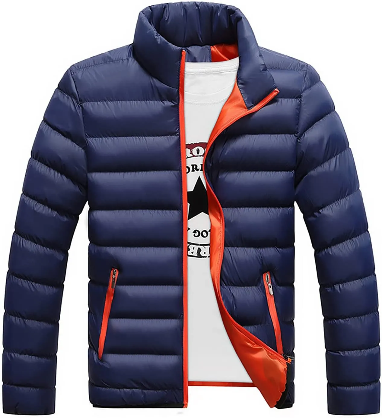 Ymosrh Rain Coats for Men Men's Autumn Winter Zipper Warm Down Jacket Packable Light Coat Mens Jackets