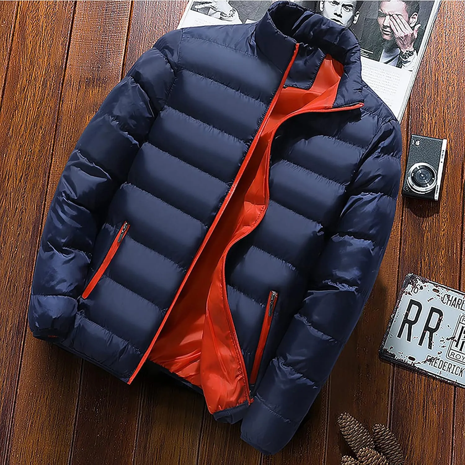 Ymosrh Rain Coats for Men Men's Autumn Winter Zipper Warm Down Jacket Packable Light Coat Mens Jackets