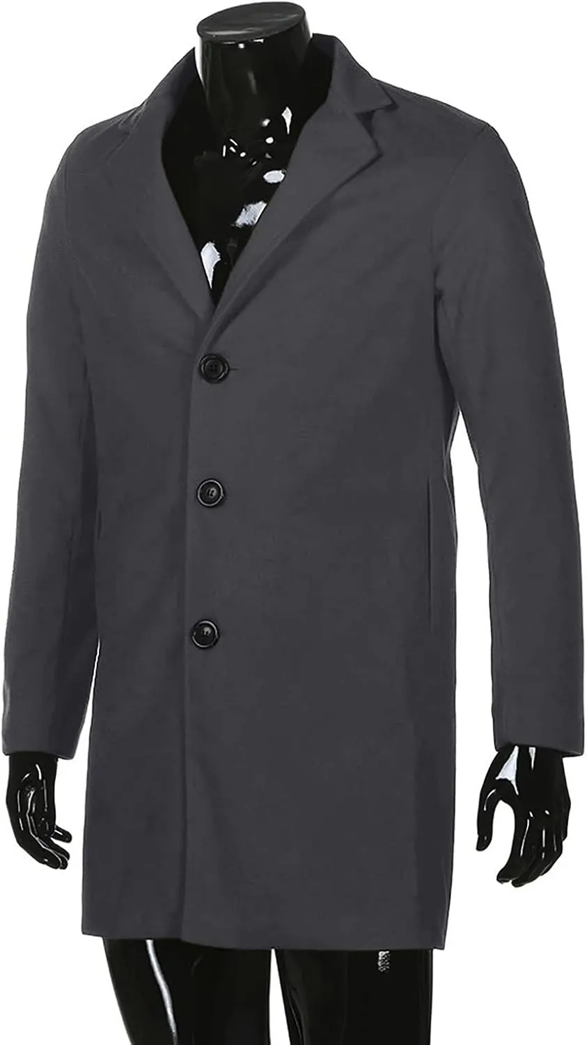 Ymosrh Winter Jackets for Men Formal Single Breasted Figuring Overcoat Long Wool Warm Jacket Outwear Mens