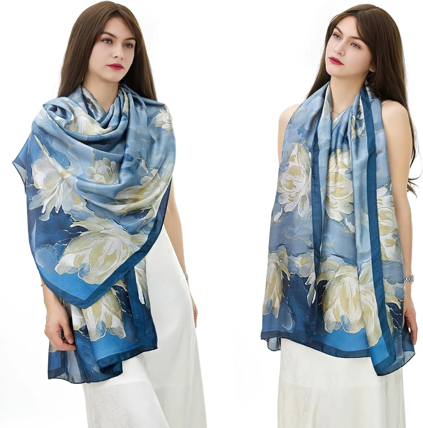 YOUR SMILE Large Mulberry Silk Feeling Long Stain Scarf Lightweight Sunscreen Shawls Wraps for Women