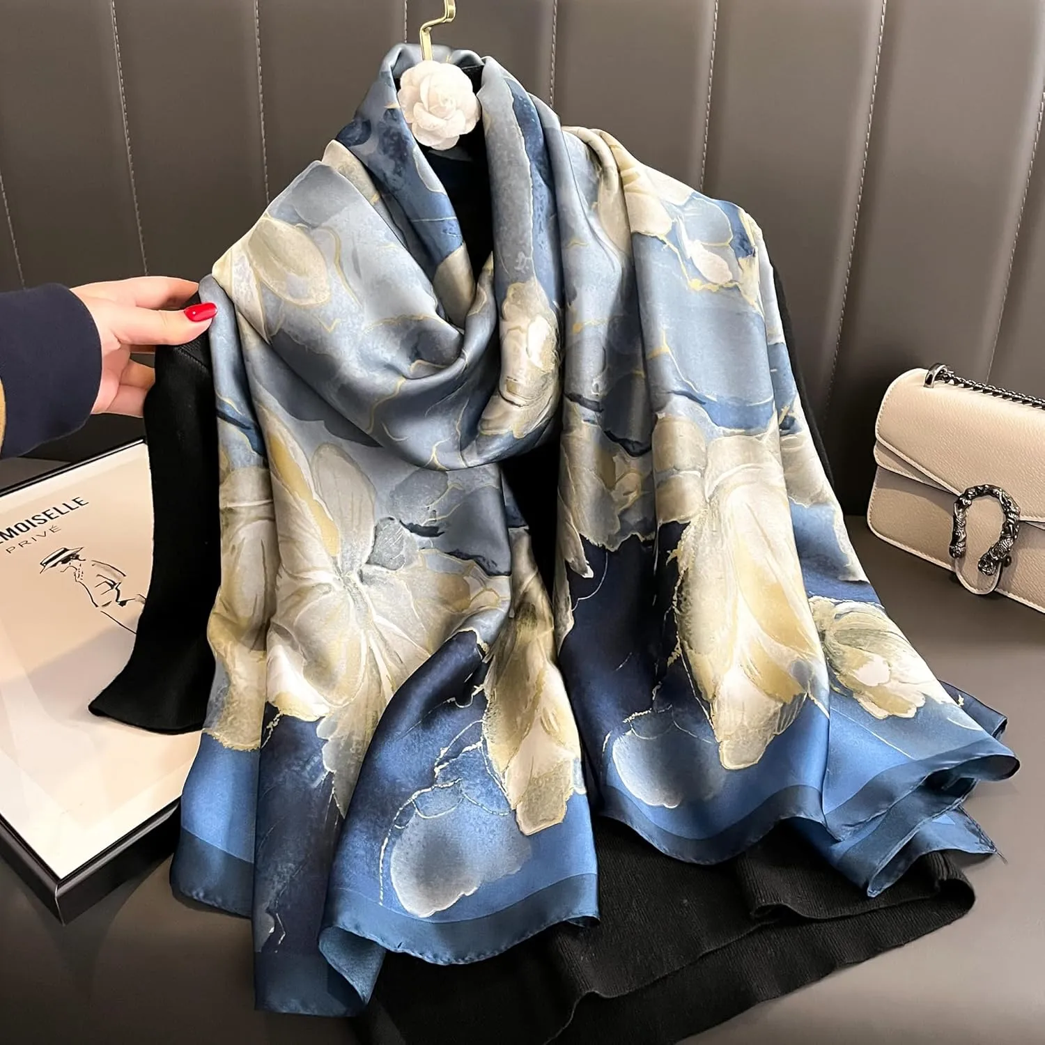 YOUR SMILE Large Mulberry Silk Feeling Long Stain Scarf Lightweight Sunscreen Shawls Wraps for Women
