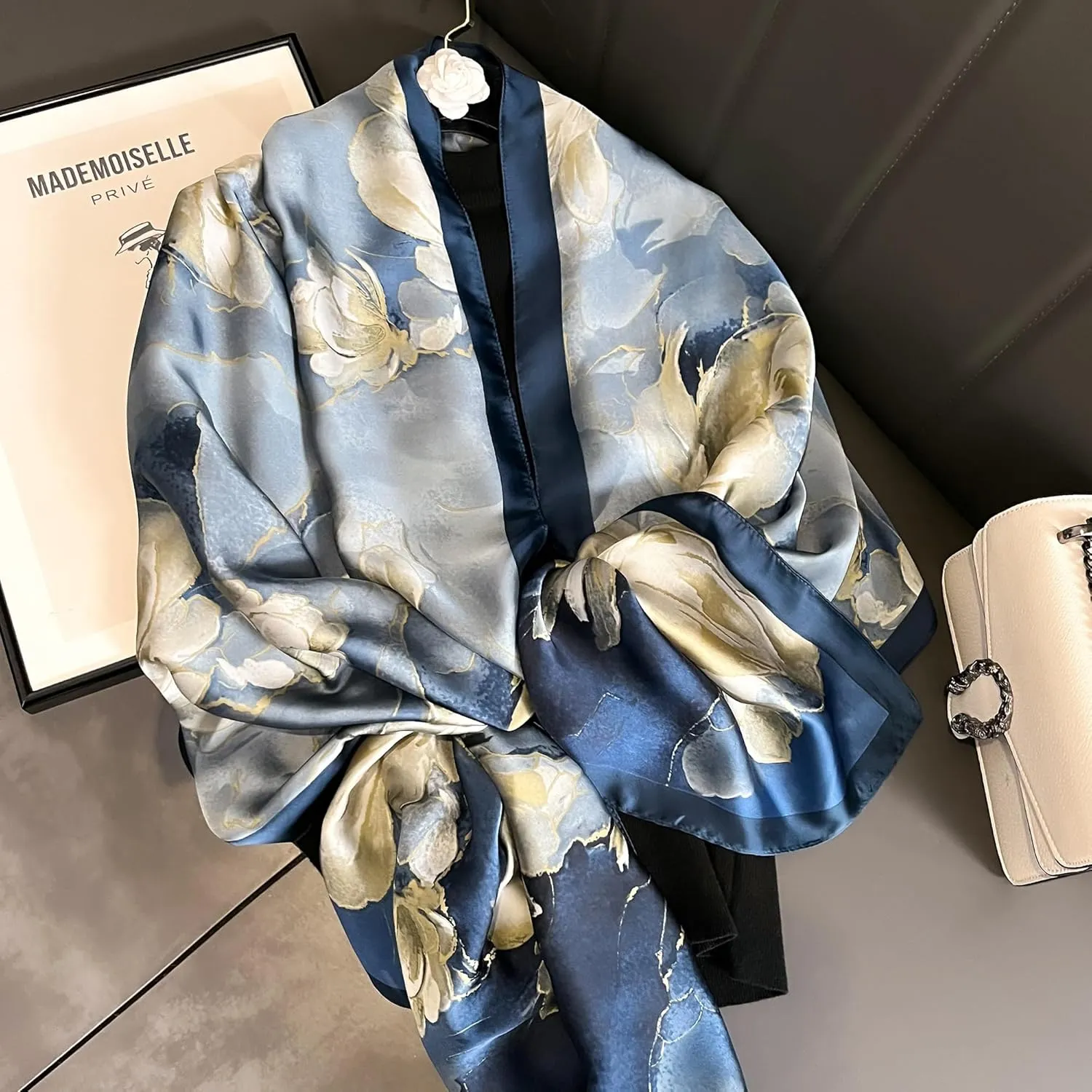 YOUR SMILE Large Mulberry Silk Feeling Long Stain Scarf Lightweight Sunscreen Shawls Wraps for Women