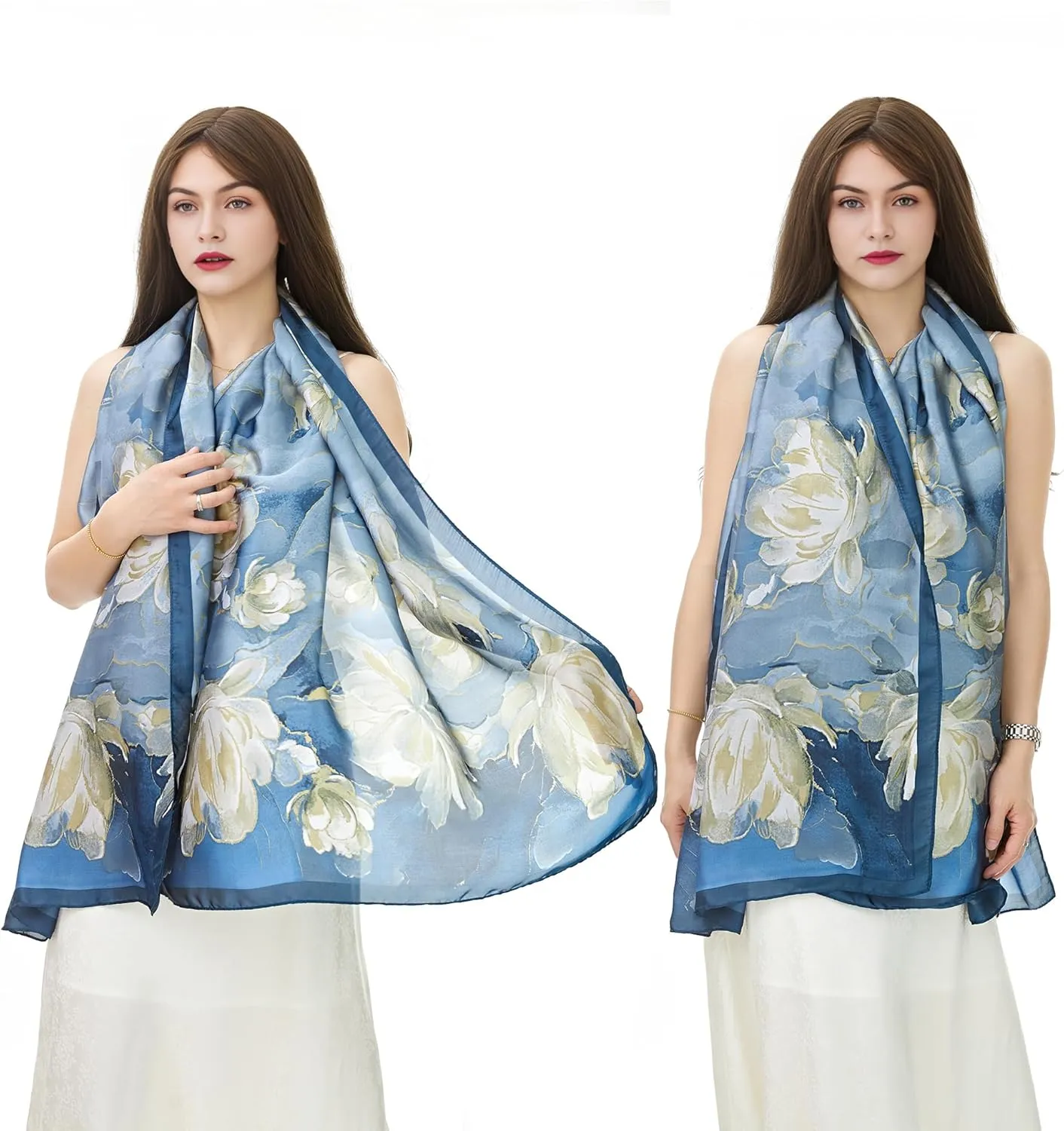YOUR SMILE Large Mulberry Silk Feeling Long Stain Scarf Lightweight Sunscreen Shawls Wraps for Women