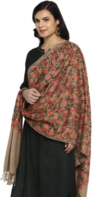Zamour Women Embroidered Large Scarf Wrap Faux Pashmina Wool, Indian Kashmiri Oversized Winter Scarves Wraps Stole Shawl