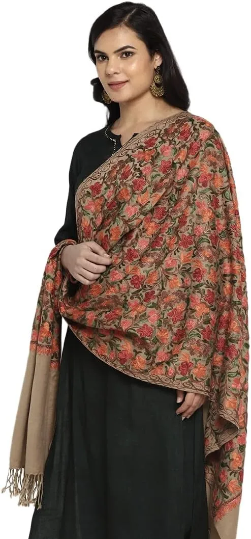 Zamour Women Embroidered Large Scarf Wrap Faux Pashmina Wool, Indian Kashmiri Oversized Winter Scarves Wraps Stole Shawl