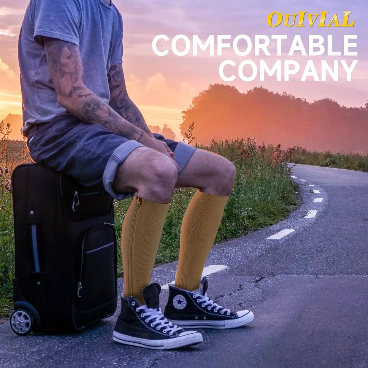 Zipper Compression Socks Open Toe 15-20mmHg for Women&Men 2 Pairs Knee High Support Socks for Running Cycling